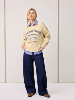 Cider - Sardine Graphic Women's Regular Fit Crew Neck Sweatshirt Khaki