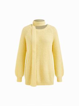Cider - Mohair-Blend Women Hollow Out Round Neck Sweater Yellow