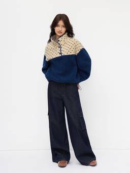 Cider - Two Tone Women's Oversized Stand Collar Sweatshirt Blue