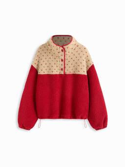 Cider - Two-Tone Fleece Women's Oversized Stand Collar Sweatshirt Red