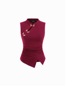 Cider - Metal Detail Women’s Ruched Cut-Out Split Top Burgundy