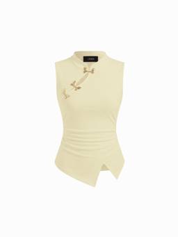 Cider - Metal Detail Women's Ruched Cut-Out Top Cream