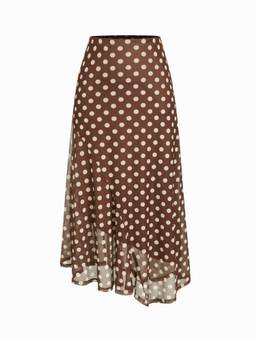 Cider - Mesh Women's Mid-Rise Polka Dot Asymmetrical Maxi Skirt Brown