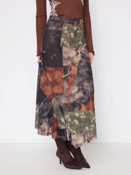 Cider - Mesh Women's Mid-Rise Abstract Graphic Maxi Skirt Brown