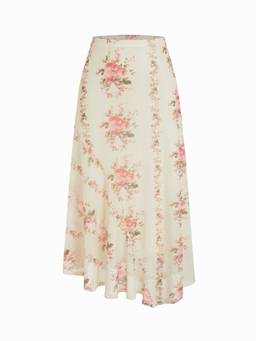 Cider - Mesh Women's Mid-Rise Abstract Floral Asymmetrical Maxi Skirt Pink