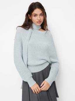 Cider - Wool-Blend Women’s Asymmetrical Neck Oversized Top Blue
