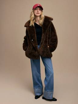 Cider - Faux Shearling Collar Women Oversized Winter Jacket Coffee