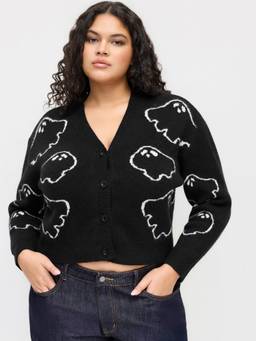 Cider - Ghost Knit Women Oversized Button-Up V-Neck Cardigan Black