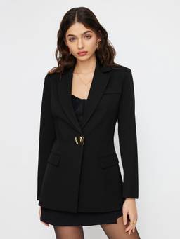 Cider - Notched Collar Women's Metal Button Tailored Blazer Black