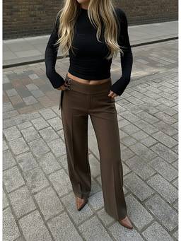 Cider - Buckle Women's Low-Rise Wide-Leg Trousers Coffee
