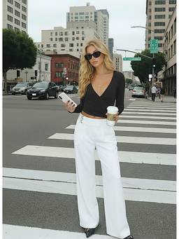 Cider - Buckle Women's Low-Rise Wide-Leg Trousers White