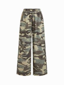 Cider - Cotton-Blend Women’s Mid-Rise Elastic Waist Wide-Leg Trousers Green