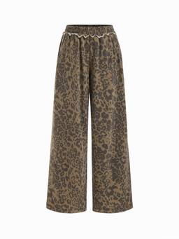Cider - Cotton Blend Women Mid-Waist Elastic Wide-Leg Trousers Brown