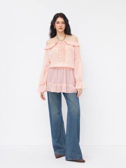 Cider - Chiffon Women's Off-Shoulder Ruffle Mini Dress Pink
