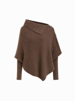Cider - Knit Women's Asymmetrical Neck Oversized Poncho Brown