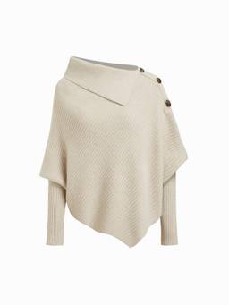 Cider - Knit Women's Asymmetrical Neck Oversized Poncho Champagne