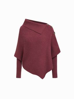 Cider - Knit Women's Oversized Asymmetrical Neck Poncho Top Wine