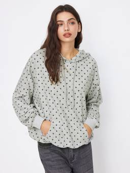 Cider - Terry Polka Dot Women's Drawstring Hoodie Grey