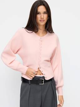 Cider - Knit Women's Oversized Button-Up Round Neck Cardigan Pink