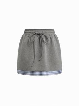 Cider - Plaid Women's Mid-Rise Drawstring Mini Skirt Grey