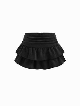 Cider - Suede Women's Low Rise Ruched Layered Mini Skirt Black