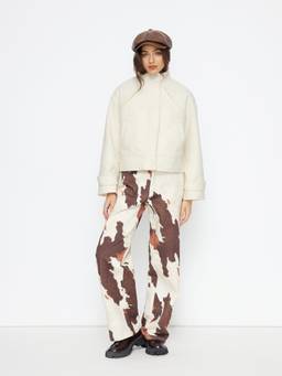 Cider - Wool-look Women Stand Collar Zip Through Oversized Jacket White