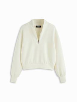 Cider - Solid Women's Oversized Half-Zip V-Neck Sweatshirt Beige