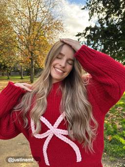 Cider - Knit Crochet Women’s Bow Detail Oversized Chunky Sweater Wine