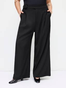 Cider - Women's Mid Rise Elastic Waist Belted Wide-Leg Trousers Black