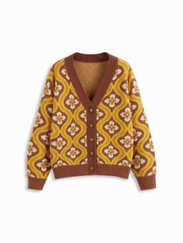 Cider - Knit Women's Oversized V-Neck Button Cardigan Brown