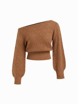 Cider - Two Way Women's Pointelle Boat Neck Oversized Top Brown
