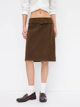 Cider - Suede Women's Mid-Rise A-Line Midi Skirt Brown