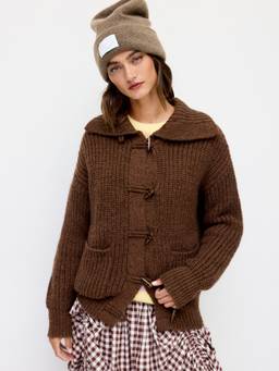Cider - Knit Wool-blend Women’s Toggle Button Collar Jacket Coffee