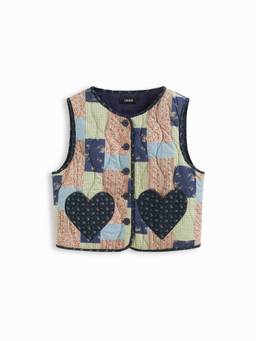 Cider - Patchwork Women’s Floral Button Puffer Vest Navy Blue