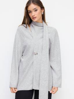 Cider - Wool-Blend Women Oversized Metal Button Cardigan Grey