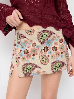 Cider - Jacquard Women's Floral Low Rise Split Mini Skort Khaki