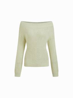Cider - Knit Wool-Blend Women's Off-Shoulder Long Sleeve Sweater Green