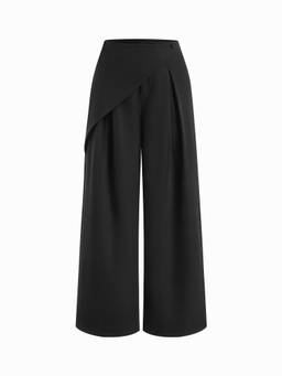 Cider - Wrinkle-Free Women's Mid-Rise Wrap Wide-Leg Trousers Black