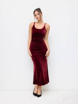Cider - Velvet Women's Slim Ruched Scoop Neck Maxi Dress Wine