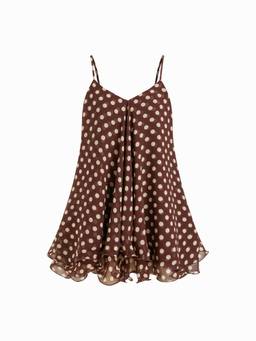 Cider - Chiffon Women's V-Neck Knotted Ruffle Hem Mini Dress Brown
