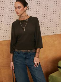 Cider - Knit Women's Oversized Lantern Sleeve Pullover Sweater Brown
