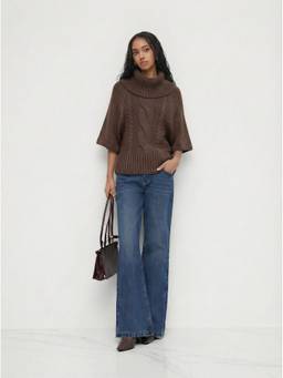 Cider - Cable Knit Women's Oversized Turtle Neck Sweater Brown