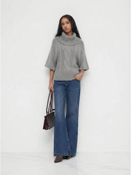 Cider - Cable Knit Women's Oversized Turtle Neck Sweater Grey