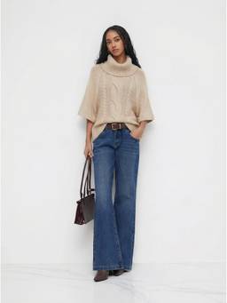 Cider - Cable Knit Women’s Oversized Turtleneck Sweater Khaki