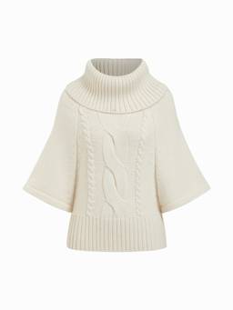 Cider - Cable Knit Women's Oversized Turtle Neck Sweater White