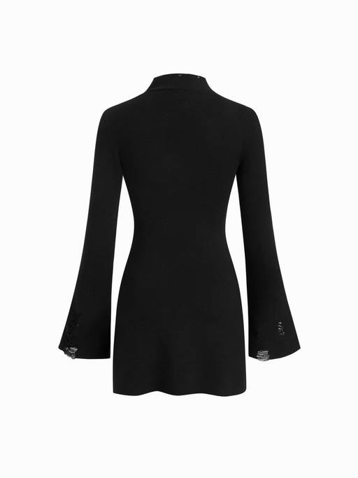 Buy Cider Knit High Neck Women's Ripped Bell Sleeve Mini Dress Black (XXS) Online