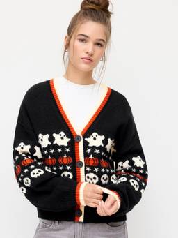 Cider - Knit Women's Oversized V-Neck Button Cardigan Black
