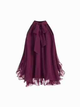 Cider - Knotted Ruffle Women's Halter Neck Layered Blouse Berry