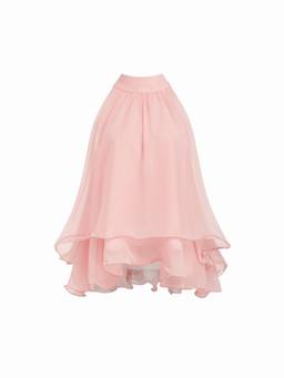 Cider - Knotted Ruffle Hem Women’s Halter Neck Blouse Pink