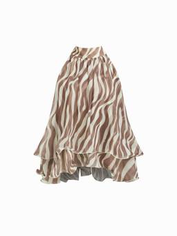 Cider - Women's Halter Neck Knotted Layered Ruffle Hem Blouse Tan